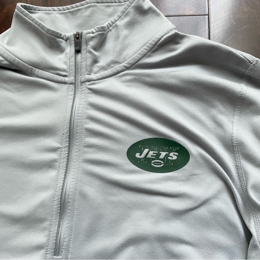 Nike Dri-Fit NY Jets Women’s Size L Light Gray 1/4 Zip LS Shirt NFL Thumb Holes - Picture 2 of 6